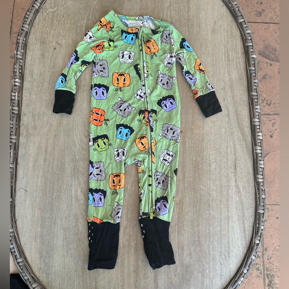 Posh Peanut Green One Piece with Frankenstein faces